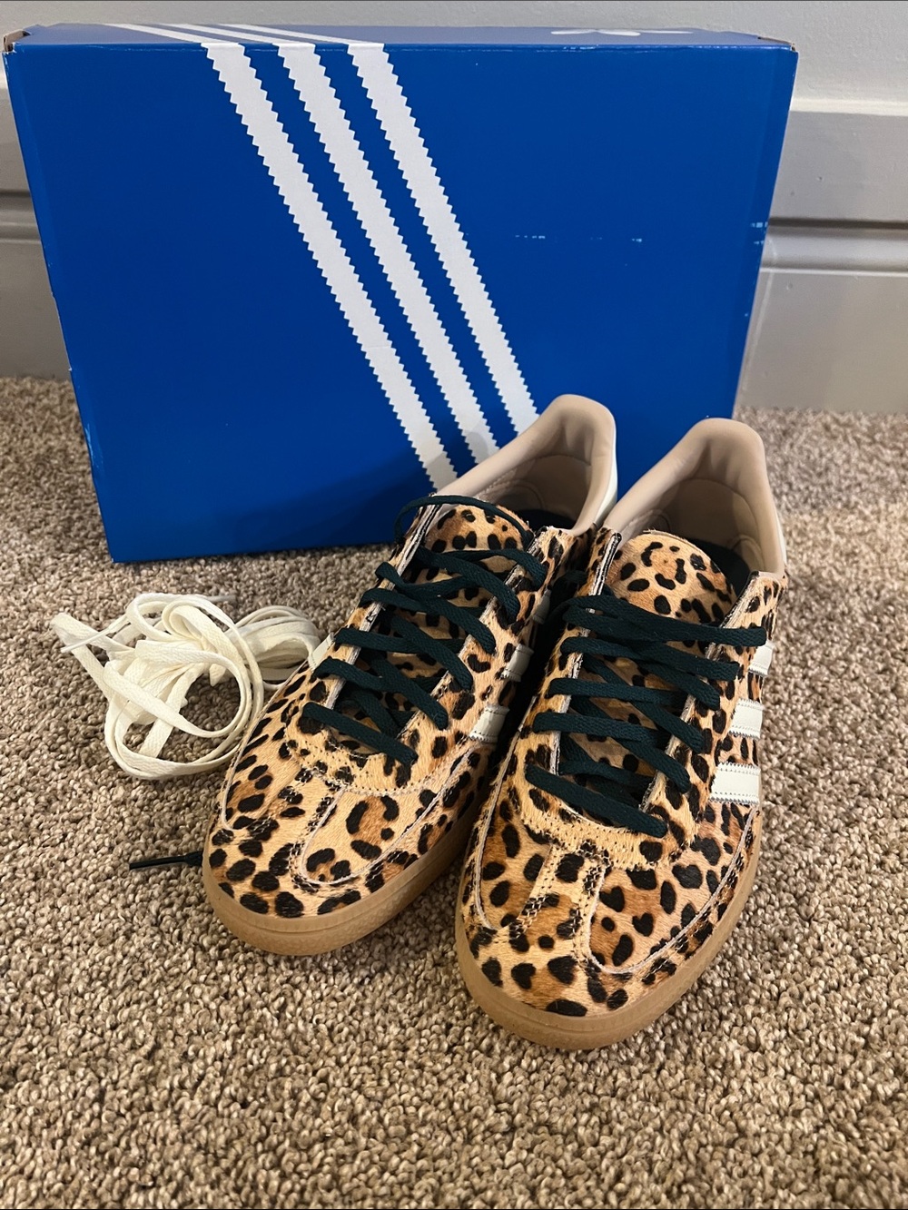 Adidas Leopard Print Handball Spezial Sneaker with extra white laces